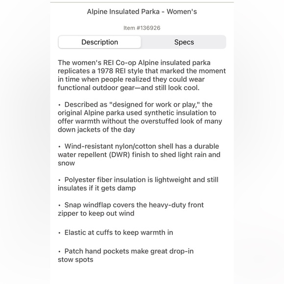 REI Women’s Parka - Picture 4 of 4